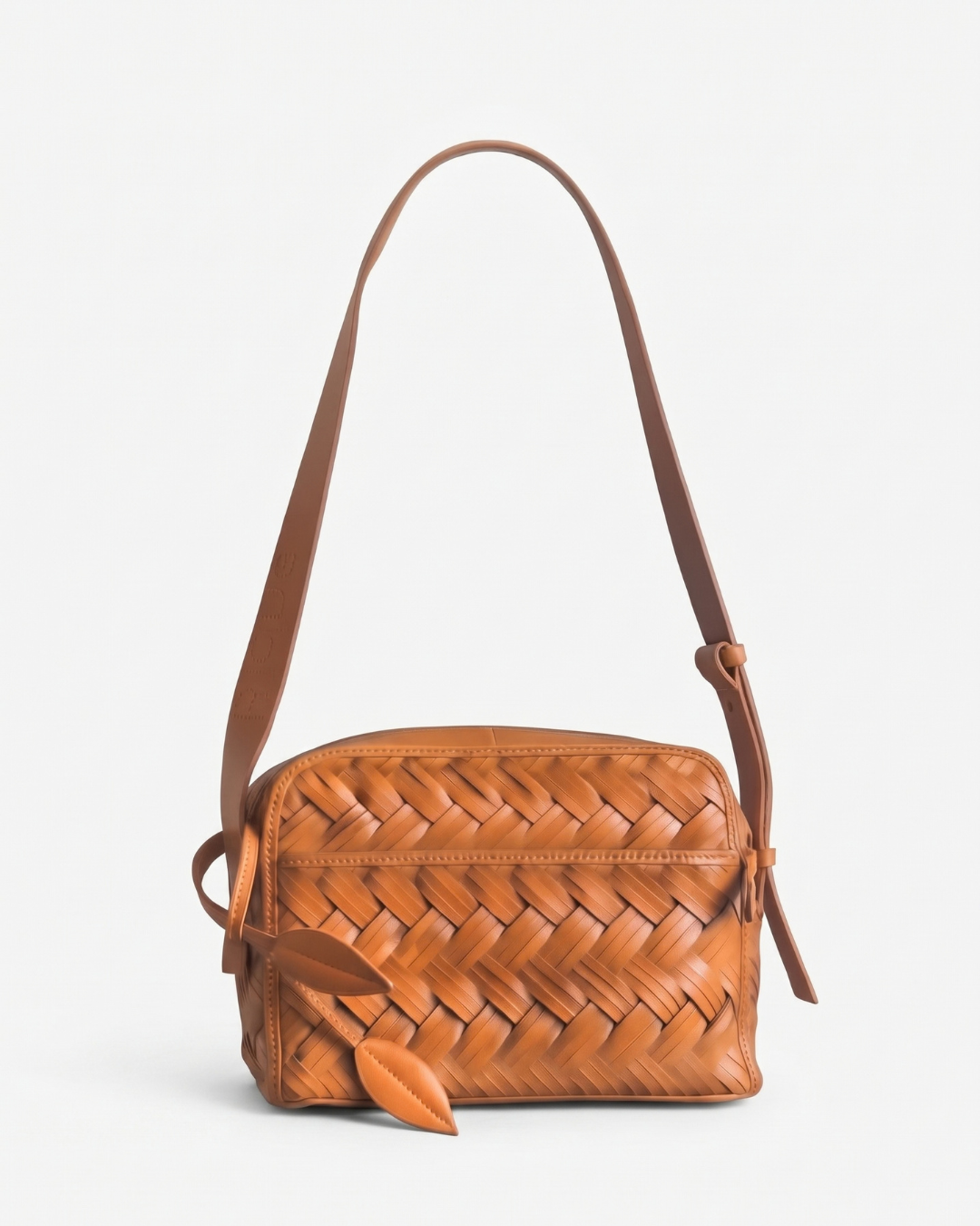 Aircrew braided calfskin crossbody bag in Natural, front view — Biche Maison Dréan