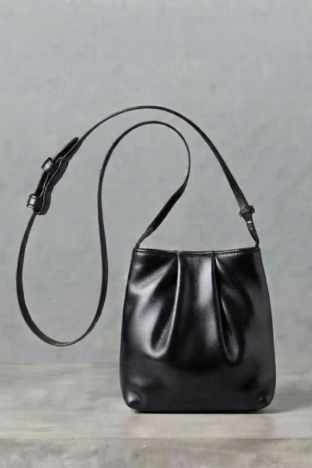 Nappa Mini Plain nappa leather crossbody bag in Black, front view — Biche Maison Dréan