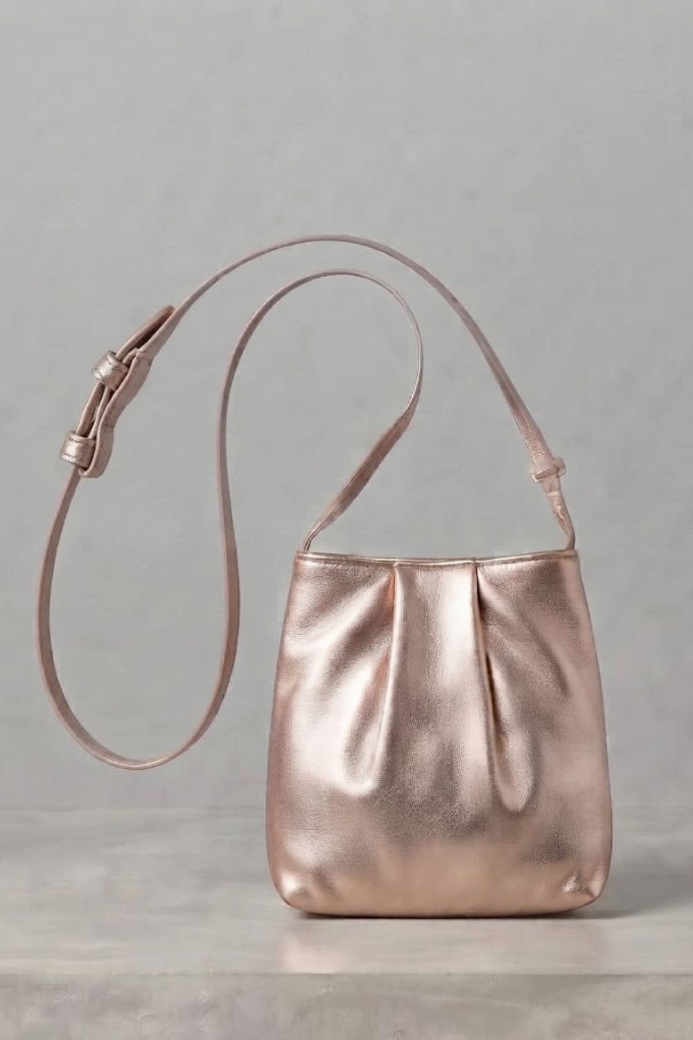 Nappa Mini Plain nappa leather crossbody bag in Champagne, front view — Biche Maison Dréan